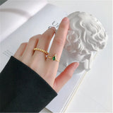 925 Silver Green Zircon CZ Resizable Ring Punk Jewelry