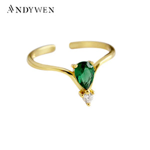 925 Silver Green Zircon CZ Resizable Ring Punk Jewelry