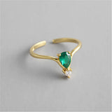 925 Silver Green Zircon CZ Resizable Ring Punk Jewelry