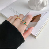 925 Silver Green Zircon CZ Resizable Ring Punk Jewelry
