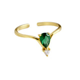 925 Silver Green Zircon CZ Resizable Ring Punk Jewelry