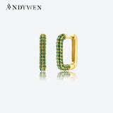 925 Silver Green Zircon Piercing Hoops Earrings Punk Clips Jewelry
