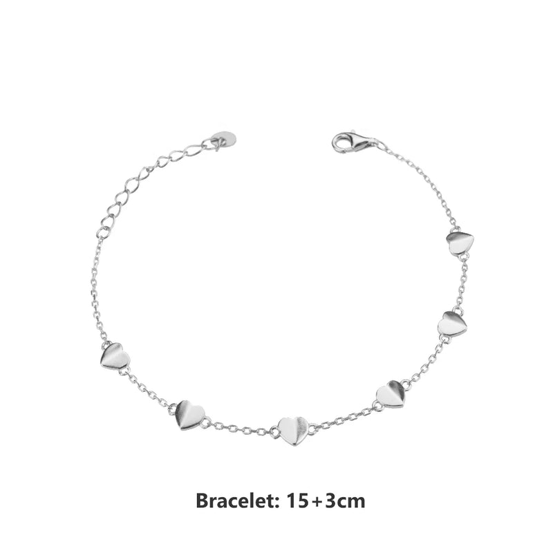 925 Sterling Silver Heart Charm Bangle Bracelet Fine Jewelry