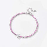925 Silver Heart Tennis CZ Zircon Bracelet Wedding Jewelry