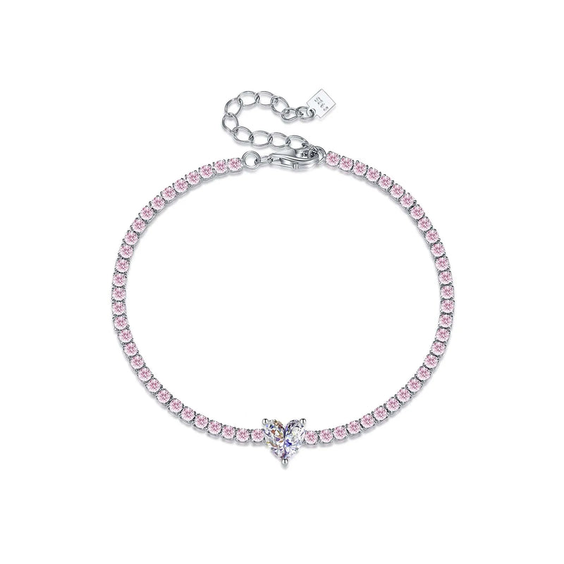 925 Silver Heart Tennis CZ Zircon Bracelet Wedding Jewelry