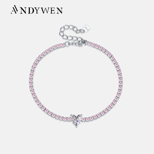 925 Silver Heart Tennis CZ Zircon Bracelet Wedding Jewelry