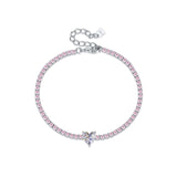 925 Silver Heart Tennis CZ Zircon Bracelet Wedding Jewelry