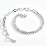 925 Silver Clear Tennis Paperclip Bracelet Chain Women