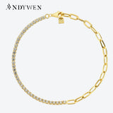 925 Silver Clear Tennis Paperclip Bracelet Chain Women