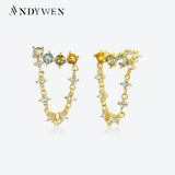 925 Silver Line Zircon CZ Chain Stud Earring