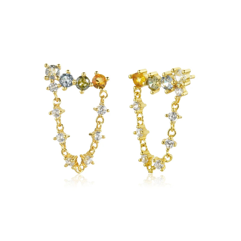 925 Silver Line Zircon CZ Chain Stud Earring