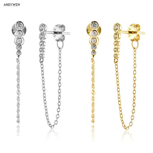 925 Silver Long Chain Stud Earring Line Piercing European Jewelry