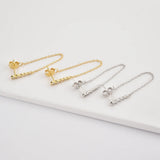 925 Silver Long Chain Stud Earring Line Piercing European Jewelry