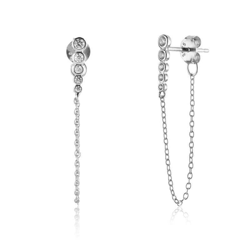 925 Silver Long Chain Stud Earring Line Piercing European Jewelry