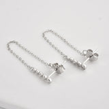 925 Silver Long Chain Stud Earring Line Piercing European Jewelry