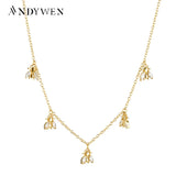925 Silver Long Chain Choker Necklace Bee Charms Crystal Zircon Jewelry