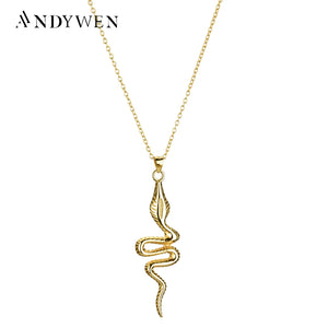 925 Sterling Silver Snake Pendant Necklace Long Chain European Rock Punk Jewelry