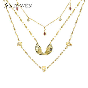 925 Sterling Silver Long Chain Necklace with Wing Pendant