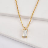 925 Silver Square Zircon Crystal Long Pendant Necklace