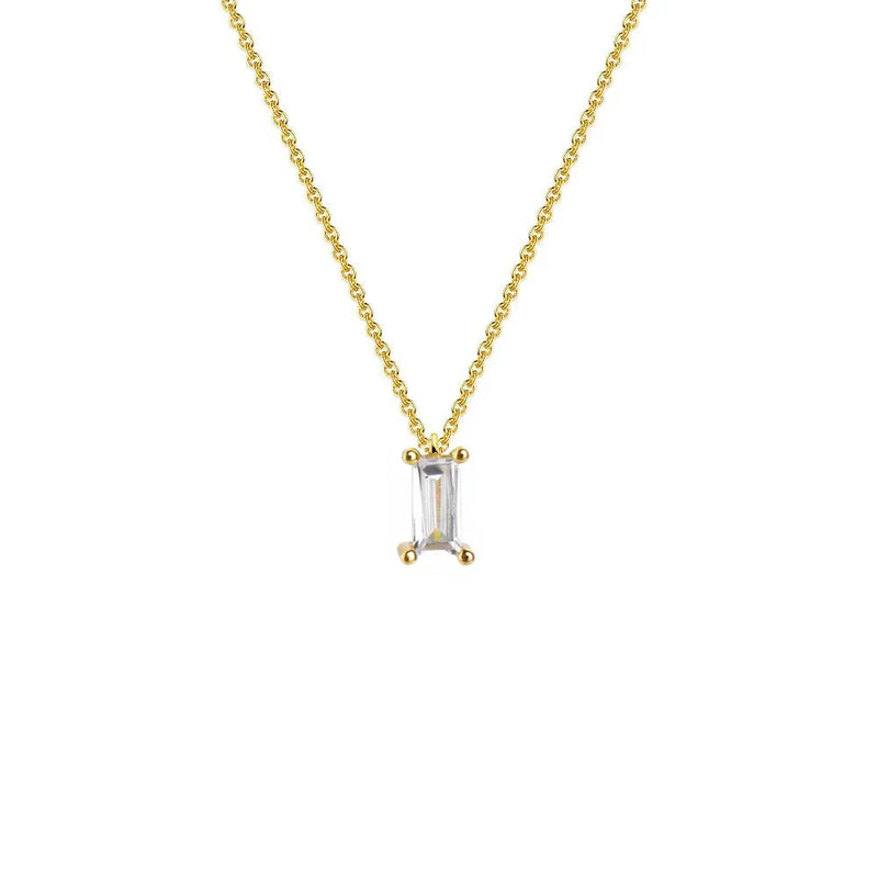 925 Silver Square Zircon Crystal Long Pendant Necklace
