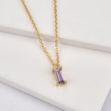 925 Silver Square Zircon Crystal Long Pendant Necklace