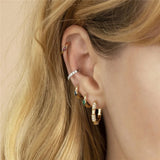 925 Silver Slim Hoop Huggie Clip CZ Circle Loop Earring