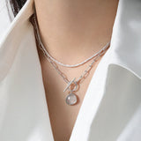 925 Silver Milk Crystal Triangle Zircon Pendant CZ Long Chain Wedding Jewelry