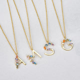925 Silver Initial V T Letter Necklace Long Chain Alphabet Pendant Crystal CZ