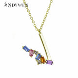 925 Silver Initial V T Letter Necklace Long Chain Alphabet Pendant Crystal CZ