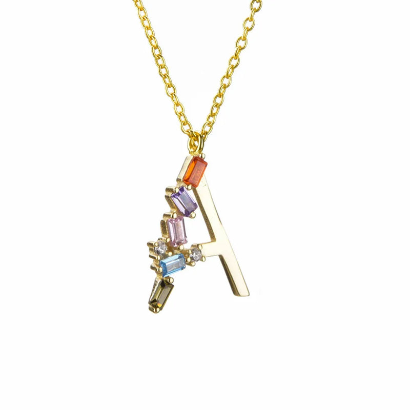 925 Silver Initial V T Letter Necklace Long Chain Alphabet Pendant Crystal CZ