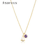 925 Silver Champagne Ovals Pendant Purple Charms Necklace