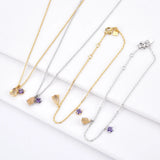 925 Silver Champagne Ovals Pendant Purple Charms Necklace