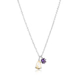 925 Silver Champagne Ovals Pendant Purple Charms Necklace