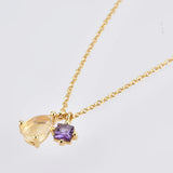 925 Silver Champagne Ovals Pendant Purple Charms Necklace