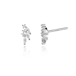 925 Sterling Silver Oval Zircon CZ Stud Earring Piercing Clips