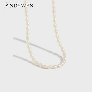 925 Silver Pearl Charm Choker Necklace Long Chain Women Jewelry