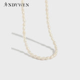 925 Silver Pearl Charm Choker Necklace Long Chain Women Jewelry