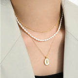 925 Silver Pearl Charm Choker Necklace Long Chain Women Jewelry