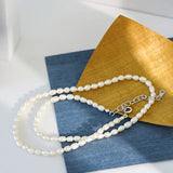 925 Silver Pearl Charm Choker Necklace Long Chain Women Jewelry