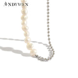 925 Silver Pearl Beads Chain Long Necklace Choker Rock Punk Party Jewelry