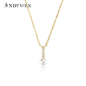 925 Silver Pearl Pendant Long Chain Necklace Choker Women Party Wedding