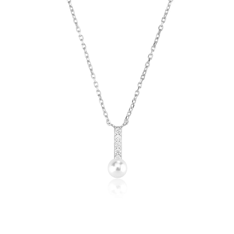 925 Silver Pearl Pendant Long Chain Necklace Choker Women Party Wedding