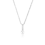 925 Silver Pearl Pendant Long Chain Necklace Choker Women Party Wedding