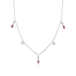 925 Silver Pink Zircon Rose Charm Choker Necklace Wedding Jewelry