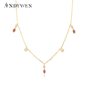 925 Silver Pink Zircon Rose Charm Choker Necklace Wedding Jewelry