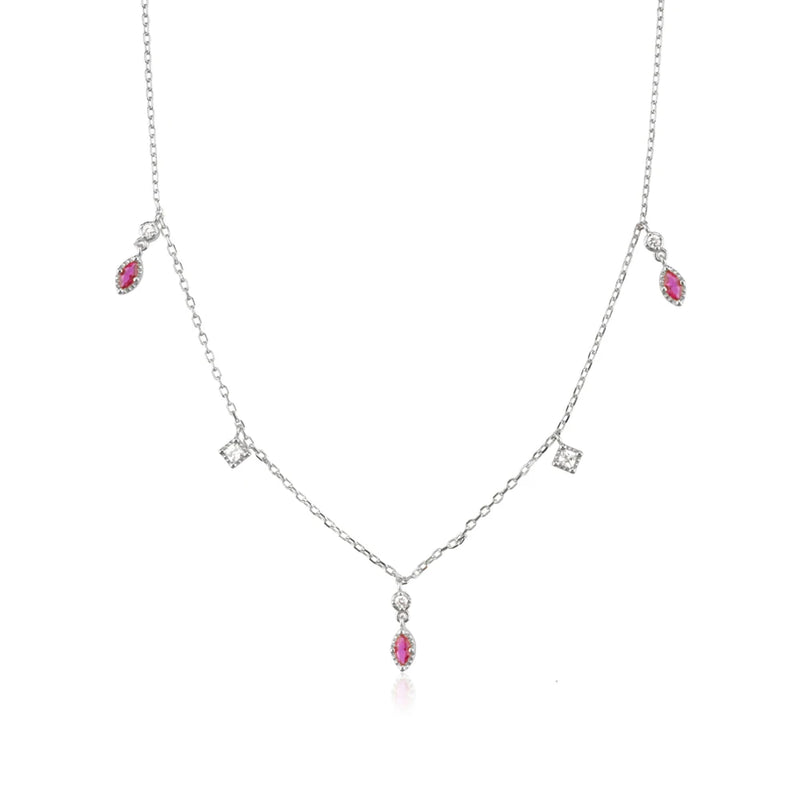 925 Silver Pink Zircon Rose Charm Choker Necklace Wedding Jewelry