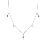 925 Silver Pink Zircon Rose Charm Choker Necklace Wedding Jewelry