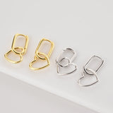 925 Silver Square Heart Hoops Drop Earrings Women Jewelry