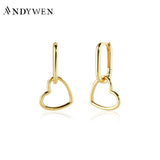925 Silver Square Heart Hoops Drop Earrings Women Jewelry
