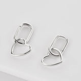 925 Silver Square Heart Hoops Drop Earrings Women Jewelry